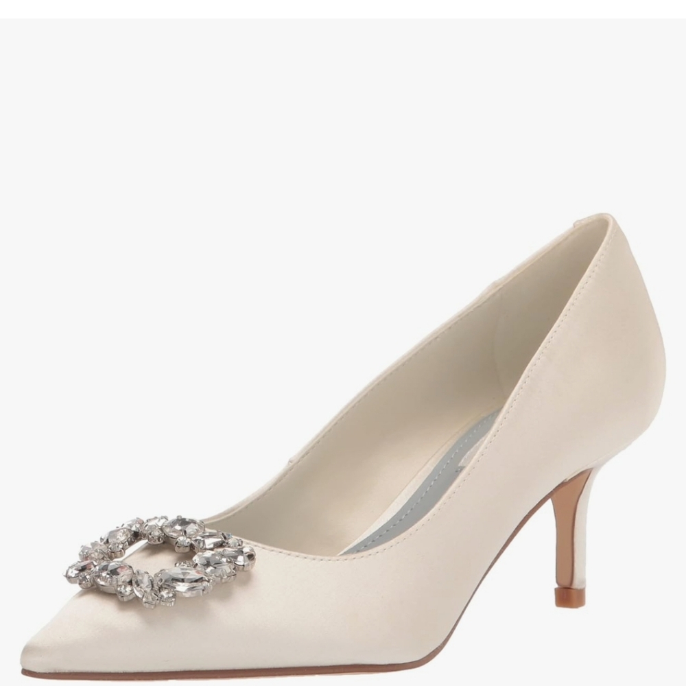 Nine West White Satin with Jewels Heels (like Manolo Blahnik)
